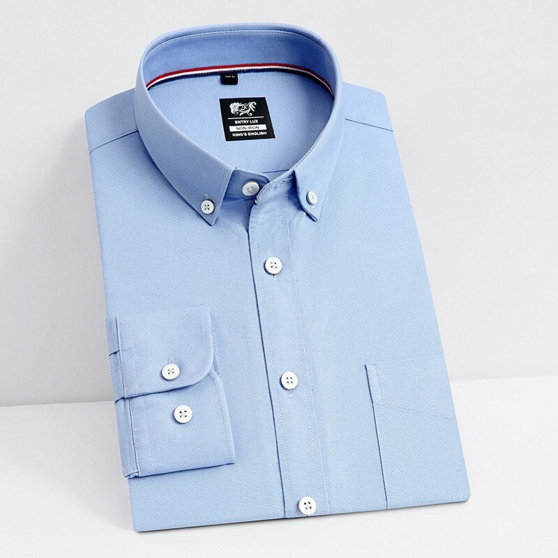 High Quality 100% Cotton Men Oxford Shirt Casual Solid Long-Sleeved Shirts Button Collar Design Regular Fit 4XL 3XL