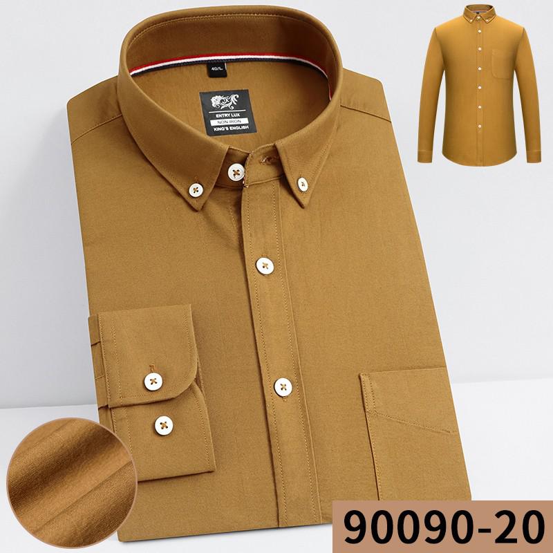 High Quality 100% Cotton Men Oxford Shirt Casual Solid Long-Sleeved Shirts Button Collar Design Regular Fit 4XL 3XL