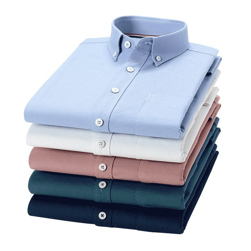 High Quality 100% Cotton Men Oxford Shirt Casual Solid Long-Sleeved Shirts Button Collar Design Regular Fit 4XL 3XL