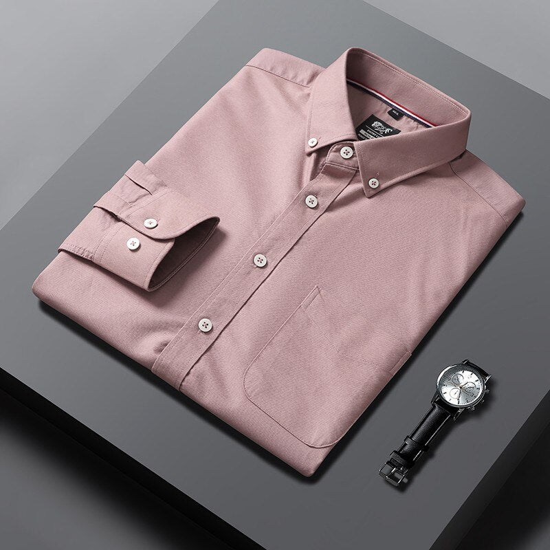 High Quality 100% Cotton Men Oxford Shirt Casual Solid Long-Sleeved Shirts Button Collar Design Regular Fit 4XL 3XL