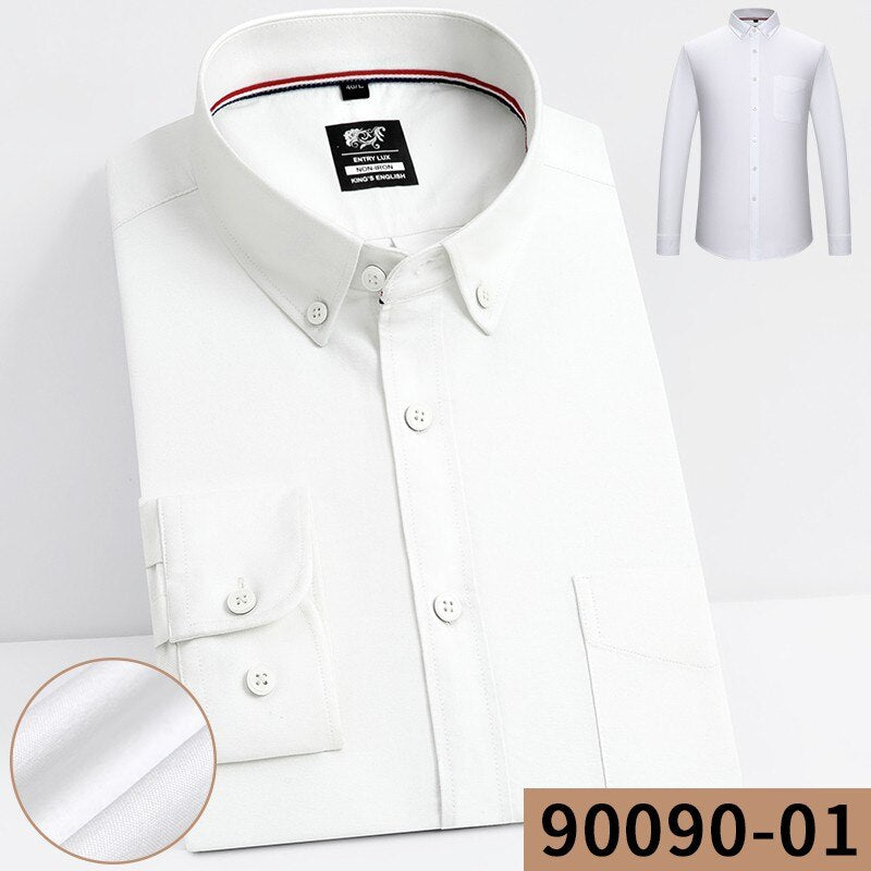 High Quality 100% Cotton Men Oxford Shirt Casual Solid Long-Sleeved Shirts Button Collar Design Regular Fit 4XL 3XL