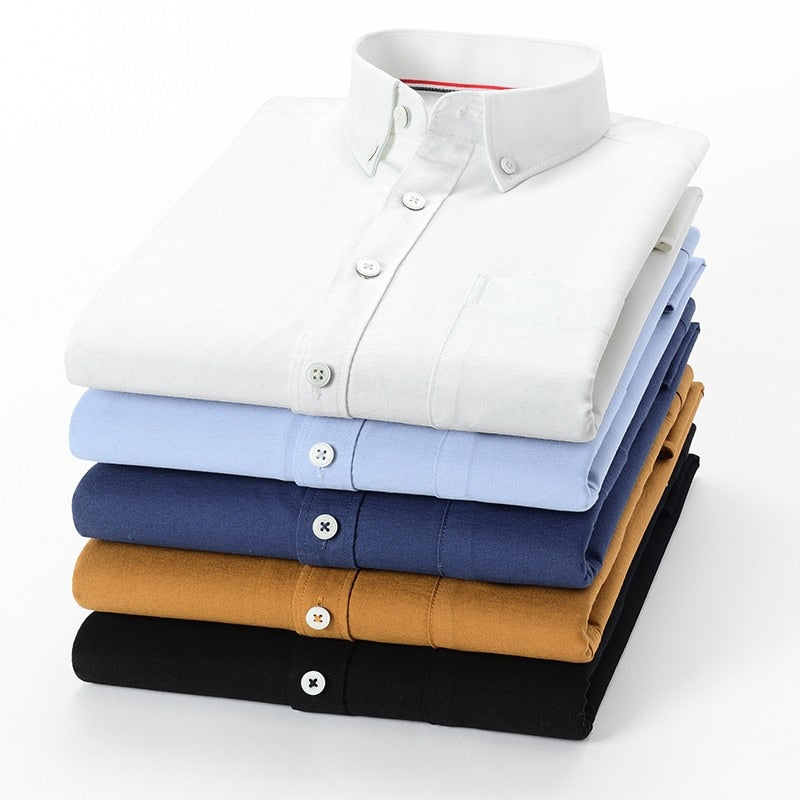 High Quality 100% Cotton Men Oxford Shirt Casual Solid Long-Sleeved Shirts Button Collar Design Regular Fit 4XL 3XL